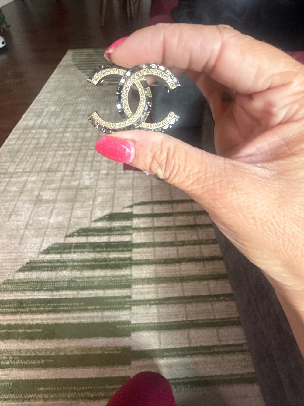 CHANEL Crystal CC Pin with Stones